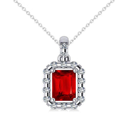 Halskette mit Anhänger 14K Rubin im Smaragdschliff mit runden Aus der Erde Abgebauter Natürlicher Diamanten 5,60 Ct