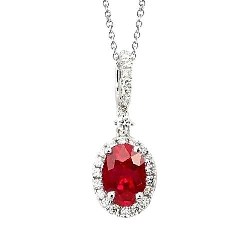 Halskette mit Anhänger aus Weißgold mit Kette 9,75 ct Rubin und Aus der Erde Abgebauter Natürlicher Diamanten