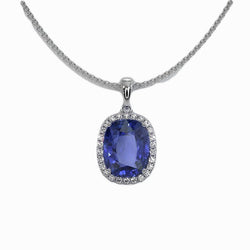 Halskette mit Halo-Kissen, Saphir und Aus der Erde Abgebauter Natürlicher Diamantanhänger, 2,50 Karat