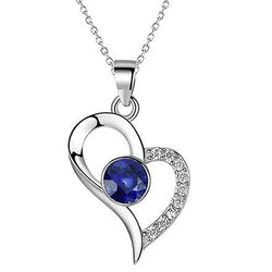 Halskette mit Herzanhänger, rund, blauer Saphir und Diamant, 1,25 Karat