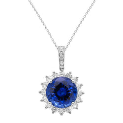 Halskette mit blauem Saphir und Diamanten 8.40 Karat Weißgold 14K