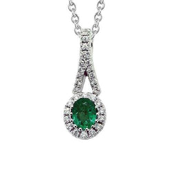 Halskette mit grünem Smaragd und ovalem Aus der Erde Abgebauter Natürlicher Diamant-Edelstein-Anhänger 5 ct. WG 14K