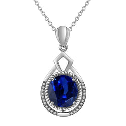 Halskette mit rundem Ceylon-Saphir-Aus der Erde Abgebauter Natürlicher Diamantanhänger, 3,25 Karat