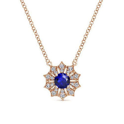 Halskette mit rundem Saphir-Anhänger in Roségold, Sternstil, 1 Karat