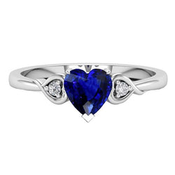 Heart Three Stone Aus der Erde Abgebauter Natürlicher Diamant & Deep Blue Saphir Ring 1,75 Karat