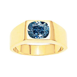 Herren-Solitärring mit blauen Kissendiamanten in Gelbgold