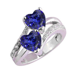 Herz Blauer Saphir Aus der Erde Abgebauter Natürlicher Diamantring 2 Steine Split Schaft 3.50 Karat