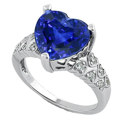 Herz Ceylon Blauer Saphir Ring Mit Diamanten 7 Karat Gold 14K