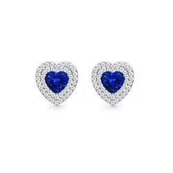 Herz Ceylon Saphir Runde Aus der Erde Abgebauter Natürlicher Diamanten 3 Karat Ohrstecker Weißgold 14K