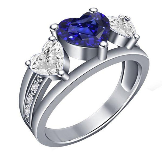 Herz Diamant 3 Stein Blauer Saphir Ring Mit Akzenten 3,50 Karat - harrychadent.de