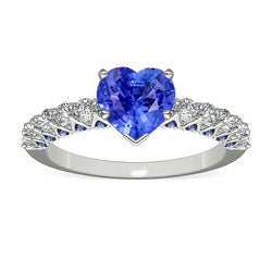 Herz-Edelstein-Ring Blaue Saphire & runde Aus der Erde Abgebauter Natürlicher Diamanten 2.50 Karat