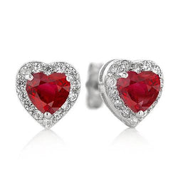 Herz Rubin mit Aus der Erde Abgebauter Natürlicher Diamanten Halo Ohrstecker 6 Karat Weißgold 14K