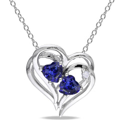 Herz Saphir & runder Aus der Erde Abgebauter Natürlicher Diamant Love Anhänger 2,50 Karat Weißgold