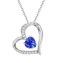 Herz Saphir & runder Aus der Erde Abgebauter Natürlicher Diamant Love Anhänger Weißgold 2 Karat