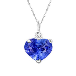 Herz hellblauer Saphir & Aus der Erde Abgebauter Natürlicher Diamant Anhänger 14K Gold 3,50 Karat