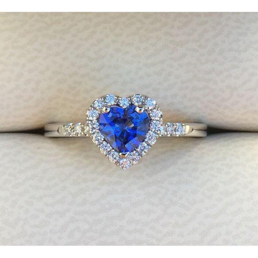 Herzform Ceylon Saphir Aus der Erde Abgebauter Natürlicher Diamant Ehering 3,90 Kt Gold 14K
