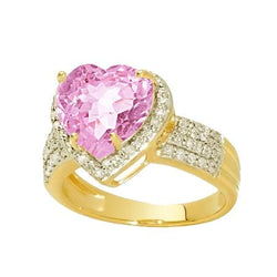 Herzform Kunzit mit runden Aus der Erde Abgebauter Natürlicher Diamanten 8.25 ct. Ring Gelbgold
