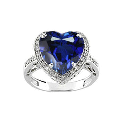 Herzförmiger Sri Lanka Blauer Saphir & Aus der Erde Abgebauter Natürlicher Diamantring 7,76 Karat WG 14K