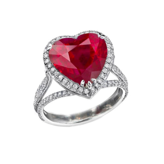 Herzschliff 7.75 Karat Roter Rubin Aus der Erde Abgebauter Natürlicher Diamantring Weißgold 14K