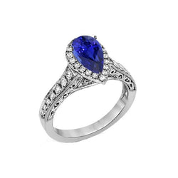 Hochzeit Halo Blue Saphir Ring Antik-Stil & Aus der Erde Abgebauter Natürlicher Diamanten 3 Karat