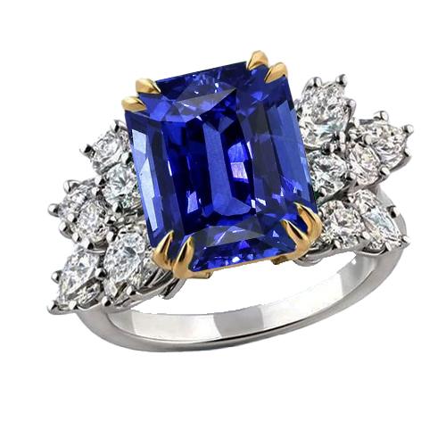 Hochzeitsring mit Birnendiamant und blauem Saphir 4,50 Karat - harrychadent.de