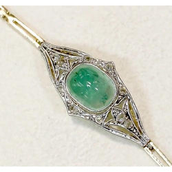 Jade-Cobochon-Armband mit Aus der Erde Abgebauter Natürlicher Diamanten 6,50 Karat Zweifarbiges Gold 14K