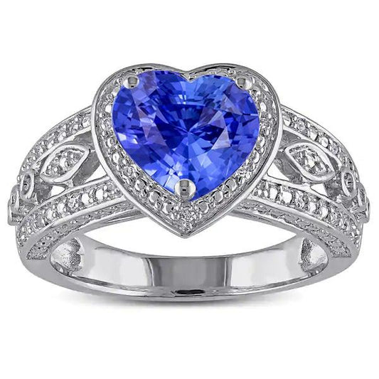 Jubiläum Halo Heart Hellblauer Saphirring Antik-Stil 2 Karat - harrychadent.de