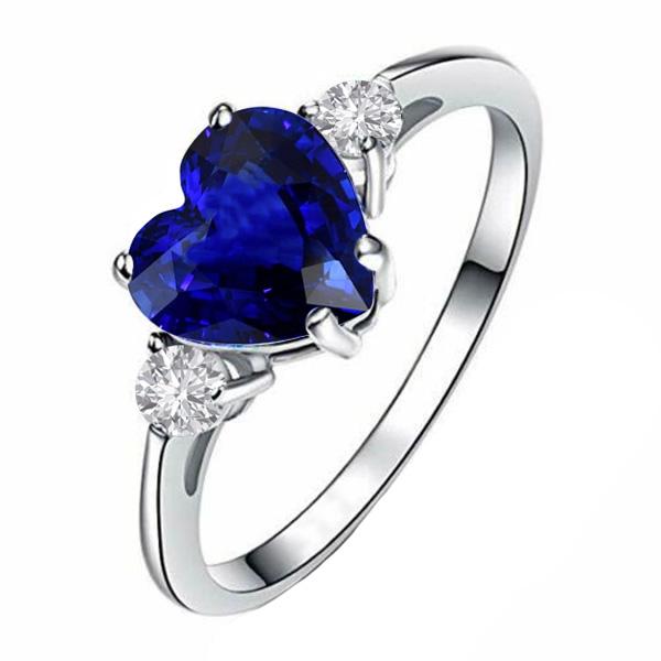 Jubiläums-Drei-Stein-Herz-Ring mit blauem Saphir und Diamant 2.75 Karat - harrychadent.de