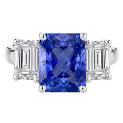 Jubiläums-Saphirring 5 Karat 3 Stein Smaragd Aus der Erde Abgebauter Natürlicher Diamanten Schmuck