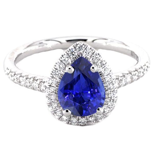 Jubiläumshalo-Ring Birne Blauer Saphir & Diamanten 3,25 Karat - harrychadent.de