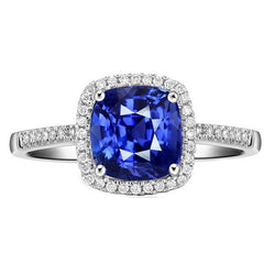 Jubiläumshalo Ringkissen Blauer Saphir Aus der Erde Abgebauter Natürlicher Diamanten mit Akzent 4 Karat