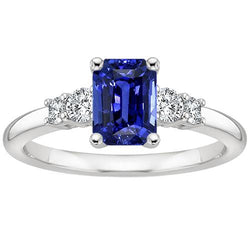 Jubiläumsring 5 Steine Smaragd blauer Saphir & Aus der Erde Abgebauter Natürlicher Diamant 4 Karat