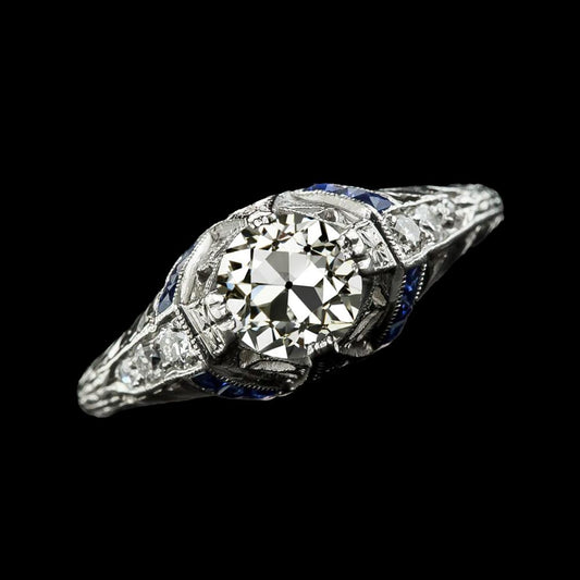 Jubiläumsring Altschliff Diamant & Blaue Saphire 2.50 Karat - harrychadent.de