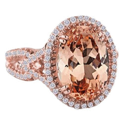 Jubiläumsring Halo 14 Karat Morganit und Aus der Erde Abgebauter Natürlicher Diamanten Roségold