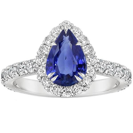 Jubiläumsring Halo Blue Saphir 4,50 Karat & Pave Set Birne - harrychadent.de