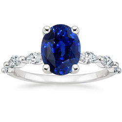 Jubiläumsring Ovaler blauer Saphir-Solitär mit Akzenten 3,50 Karat