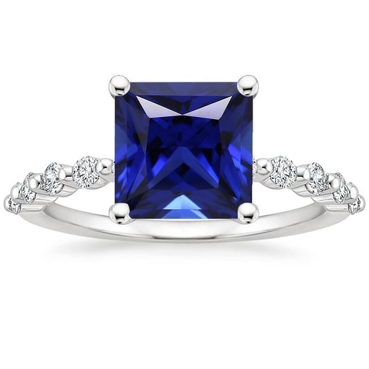 Jubiläumsring Saphir aus Sri Lanka und Aus der Erde Abgebauter Natürlicher Diamant 5,5 Karat Prinzessin