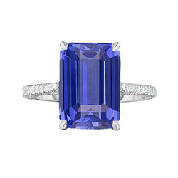 Jubiläumsring Smaragd Saphir & Aus der Erde Abgebauter Natürlicher Diamant 4 Karat Konischer Schaft