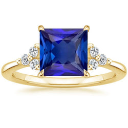 Jubiläumsring aus Gelbgold mit blauem Saphir und Aus der Erde Abgebauter Natürlicher Diamanten 5,25 Karat