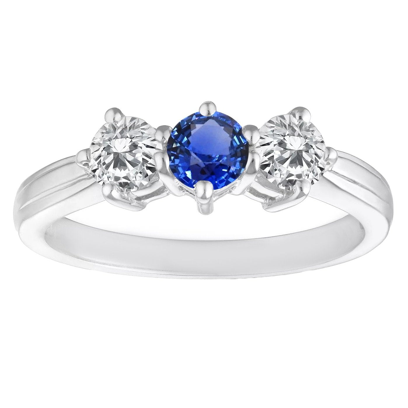 Jubiläumsring mit 3 Steinen, rund, natürlicher blauer Saphir, 4 Karat Diamanten - harrychadent.de