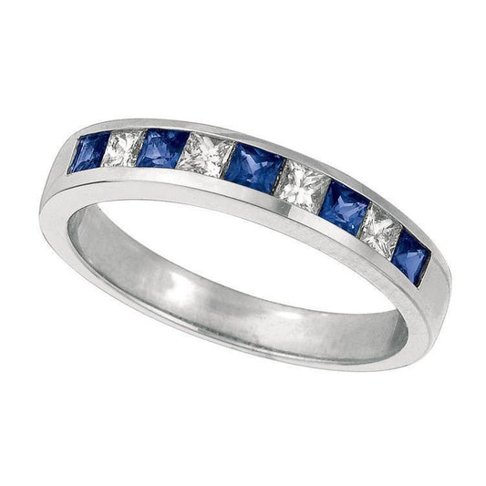 Kanaleinstellung 0,90 Ct. Saphir & Prinzessin Schliff Diamantring WG 14K