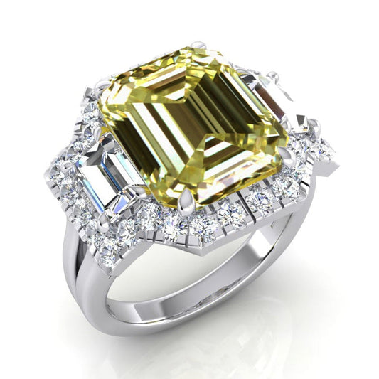 Halo Ring Gelber Kanarienvogel Diamant Smaragdschliff