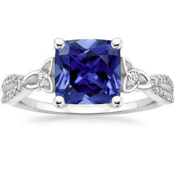 Kissen Blauer Ceylon Saphir Und Aus der Erde Abgebauter Natürlicher Diamant Edelstein Ring 3,25 Karat