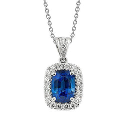 Kissen Blauer Saphir und Aus der Erde Abgebauter Natürlicher Diamant Halskette Anhänger 3,50 Karat