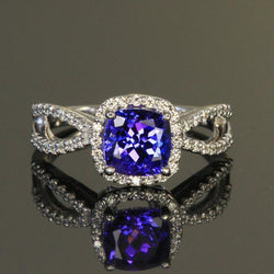 Kissen Blauer Tansanit-Aus der Erde Abgebauter Natürlicher Diamant-Ring 5,50 Karat Weißgold 14K