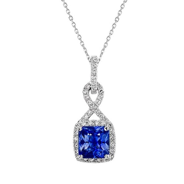 Kissen Blue Sapphire & Diamond Halo Anhänger Infinity Style 3 Karat