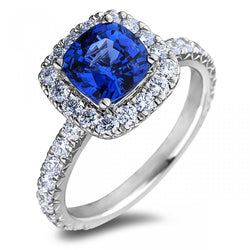 Kissen Ceylon Blue Sapphire mit Aus der Erde Abgebauter Natürlicher Diamanten 2.50 ct. Ring