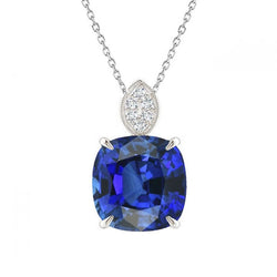Kissen Ceylon-Saphir & Aus der Erde Abgebauter Natürlicher Diamant-Anhänger mit Kette 4,25 Karat