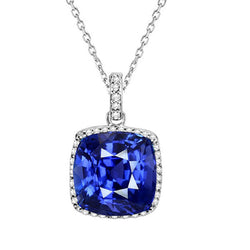 Kissen-Ceylon-Saphir-Halo-Aus der Erde Abgebauter Natürlicher Diamant-Anhänger mit Kette 5,50 Karat