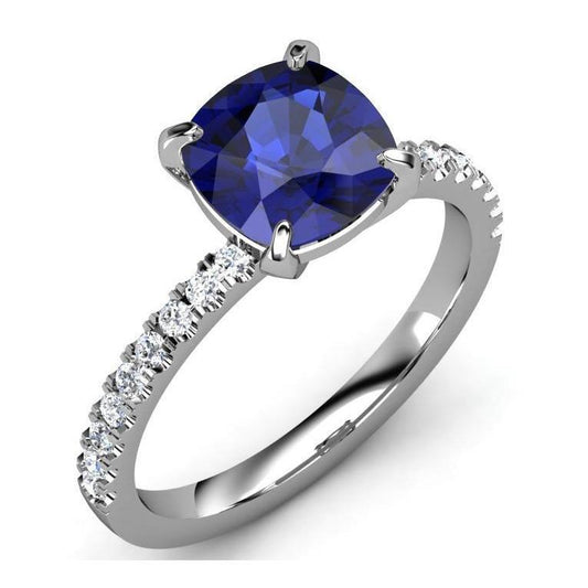 Kissen Ceylon Saphir und Diamanten 2,90 ct Ring Weißgold 14K - harrychadent.de